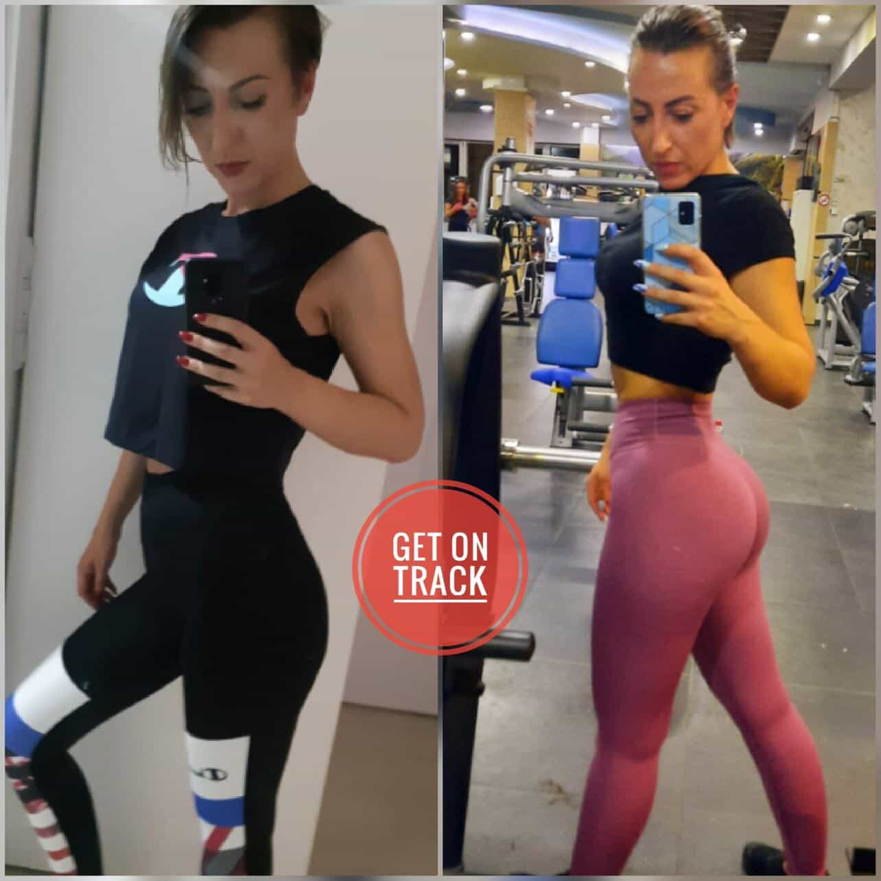 Female client body transformation — before and after