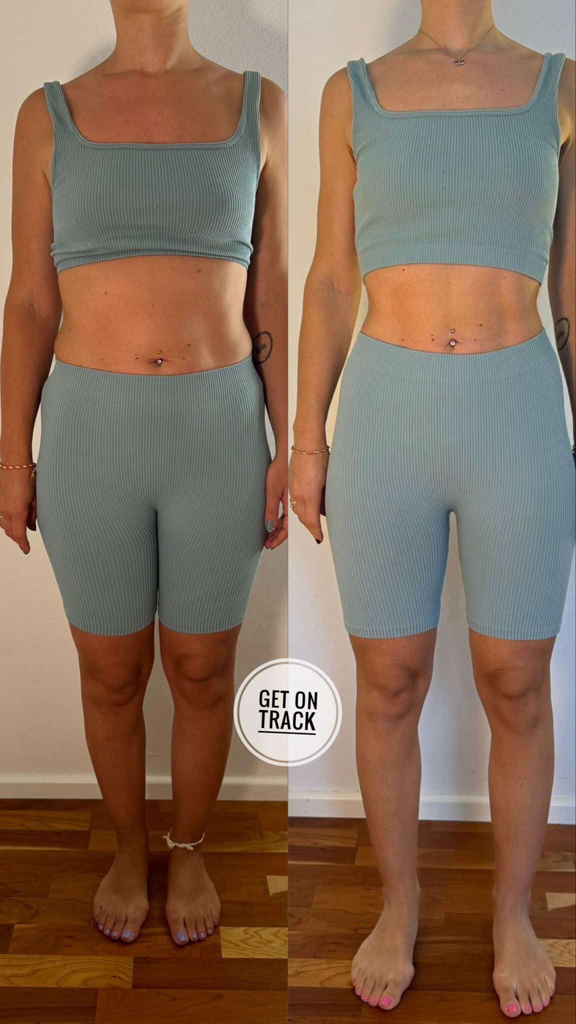 Female client body transformation — before and after