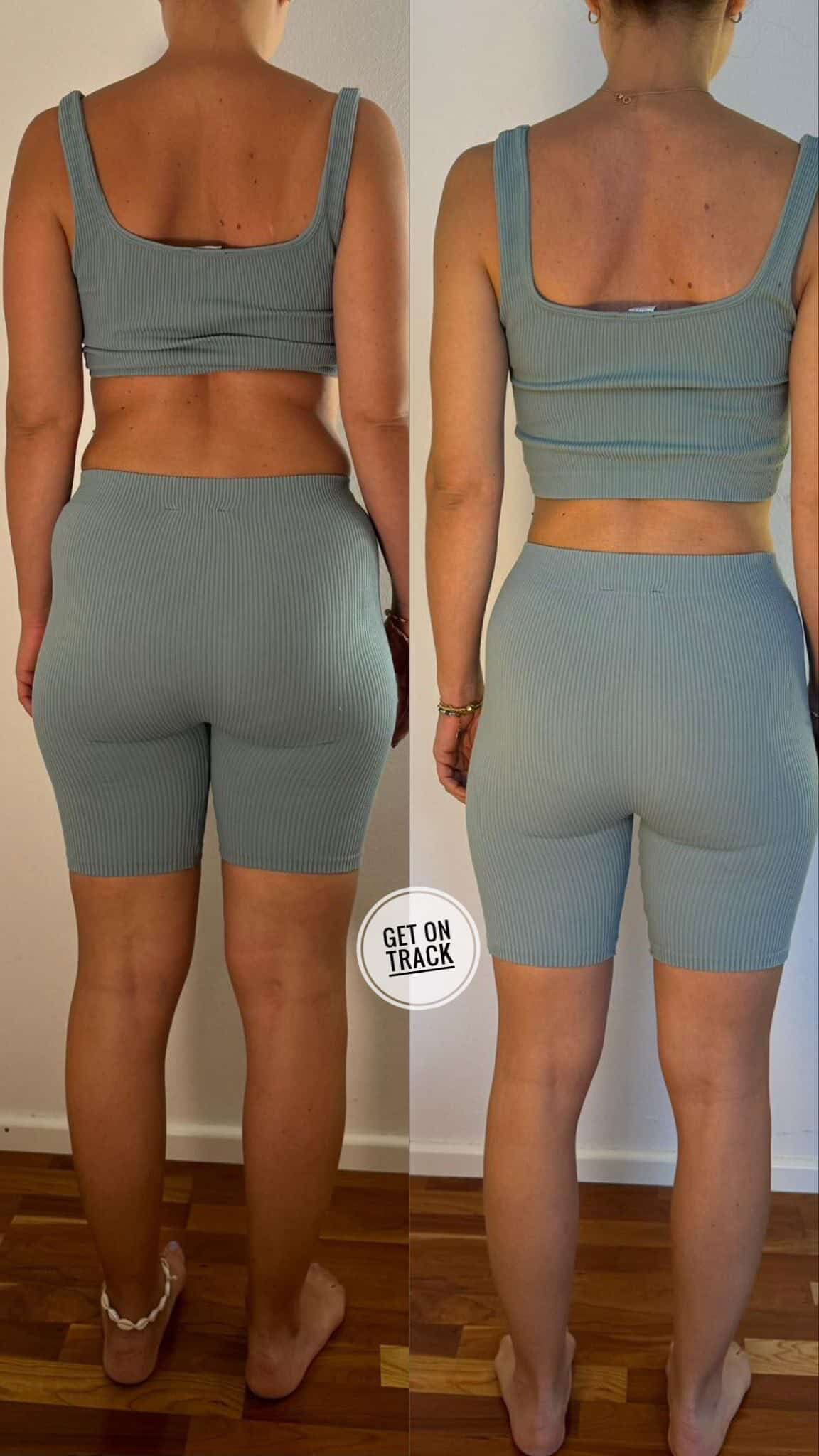 Female client body transformation — before and after